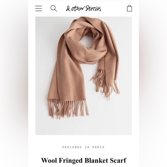 & Other Stories Beige/Camel 100% Wool Fringe Blanket Scarf - Picture 2 of 6